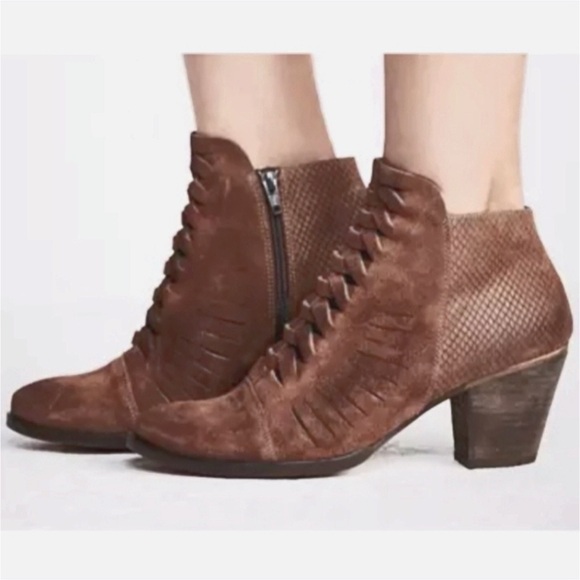 Free People Loveland Suede Woven Ankle Boots - Picture 1 of 15